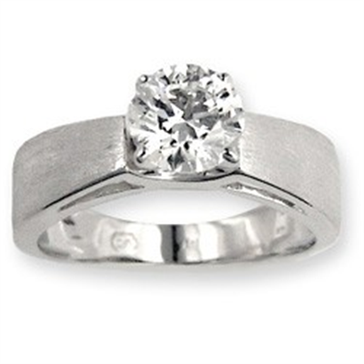 Wide band solitaire diamond engagement ring