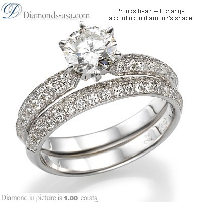 Bridal ring set with Pave set side diamonds