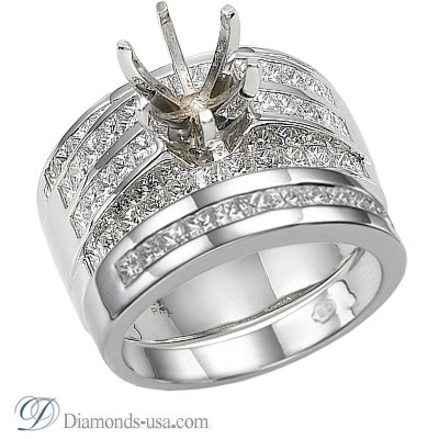 Juego de anillos nupciales con diamantes Princesa de 2,40 quilates