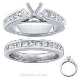 Foto Juego de anillos nupciales, diamantes Princesa laterales de 2 quilates de