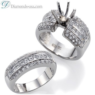 Juego de anillos nupciales, diamantes laterales de 2,25 quilates