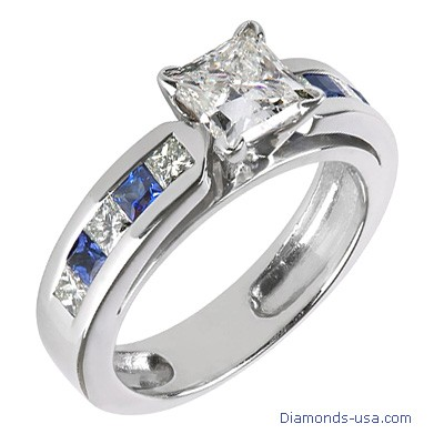 Bridal rings set, Princess diamonds & Sapphires