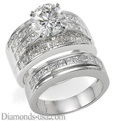 Bridal rings set,2.60 carat side princess diamonds