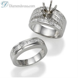 Foto Juego de anillos nupciales, diamantes Princesa laterales de 2,60 quilates de