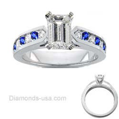 Round Diamonds and Sapphires bridal rings set