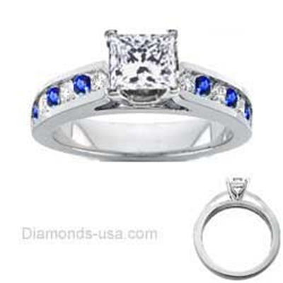 Round Diamonds and Sapphires bridal rings set