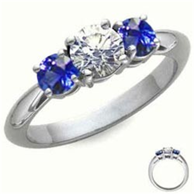 1 carat sides Blue Sapphires Engagement ring