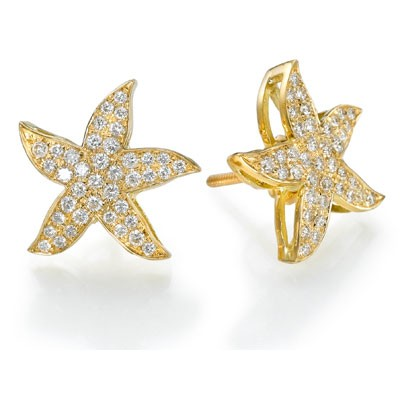 Pendientes en forma de estrella de mar, diamantes redondos de 1/2 quilate