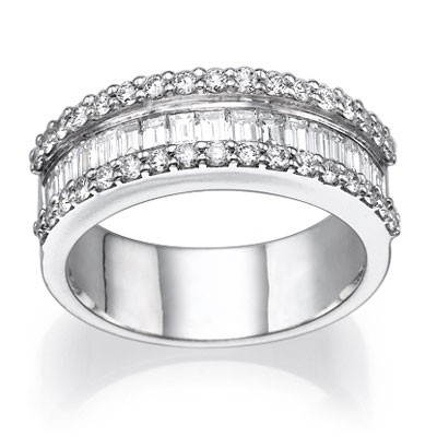 Baguette and round diamonds wedding band