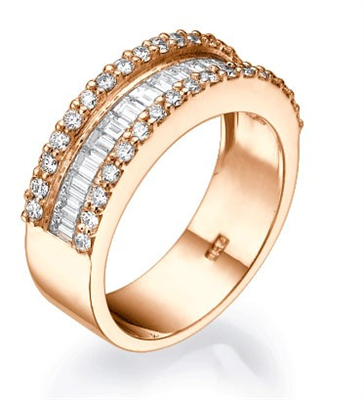 Baguette and round diamonds wedding band