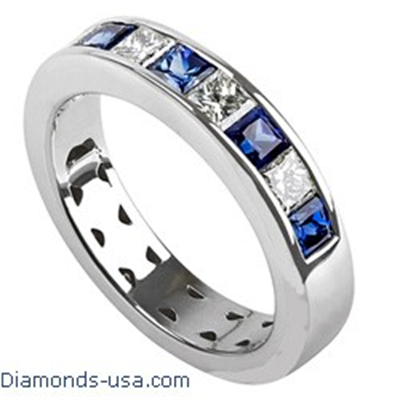 4.7mm Diamond and Sapphires Princess wedding ring