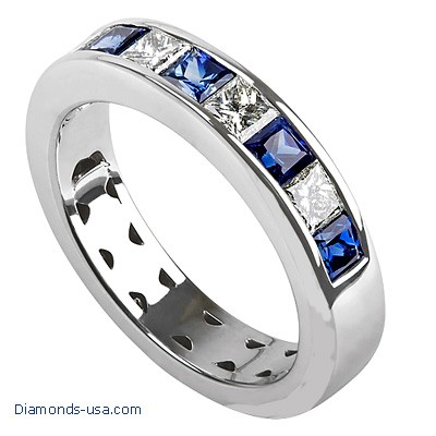 4.7mm Diamond and Sapphires Princess wedding ring