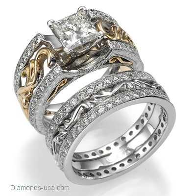 Anillo de boda o aniversario de diamantes estilo Art Decó