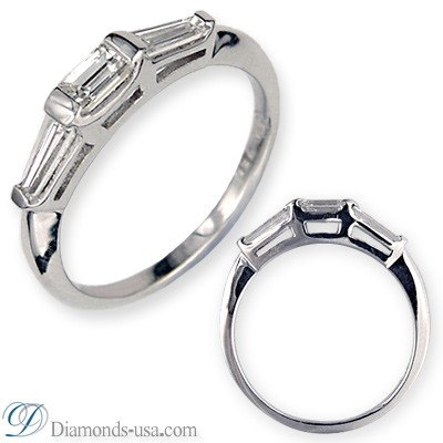 Anillo de bodas Baguettes de tres diamantes de 0,55 quilates.