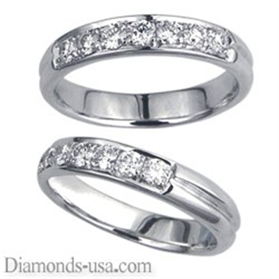Grooved Wedding ring, 3.7mm, 0.26 carat diamonds