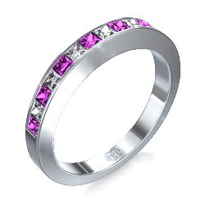 Princess diamonds and Pink Sapphires weddind ring