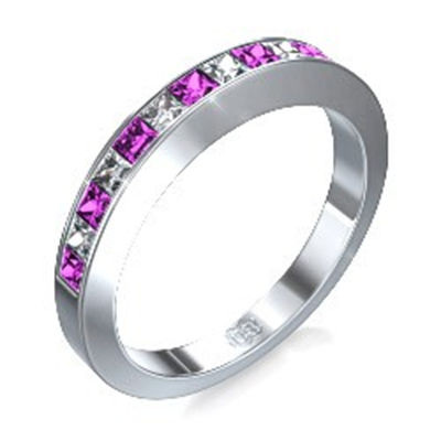 Anillo de boda con diamantes Princesa y zafiros rosados