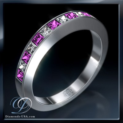 Princess diamonds and Pink Sapphires weddind ring