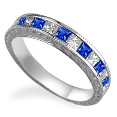 Princess Sapphires & Diamonds Vintage wedding band