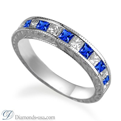 Princess Sapphires & Diamonds Vintage wedding band