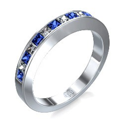 Wedding ring with diamonds and Royal Blue Sapphires