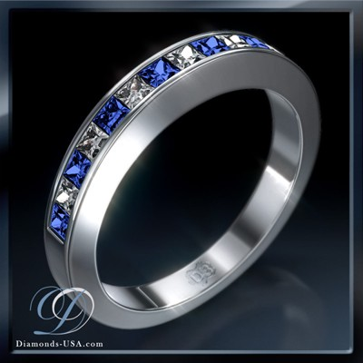 Anillo de Boda con diamantes y zafiros azul real