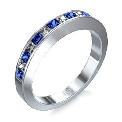 Wedding ring with Princess diamonds & Sapphires