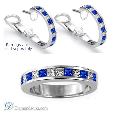 Wedding ring with Princess diamonds & Sapphires
