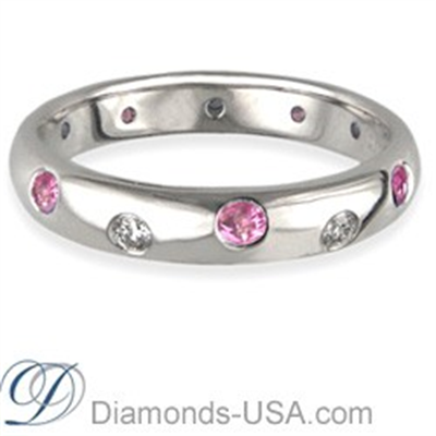 Wedding ring with 6 Diamonds & 6 Pink Sapphires