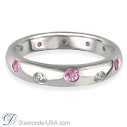 Foto Anillo de boda con 6 diamantes y 6 zafiros rosados de