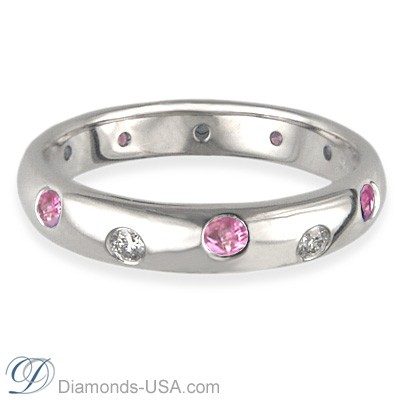 Wedding ring with 6 Diamonds & 6 Pink Sapphires