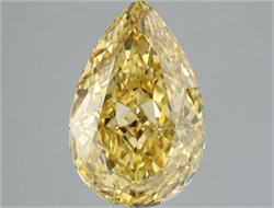 Picture of Lab Grown Diamond 3.07 Carats, Pear with  Cut, Fancy Vivid Yellow Color, VS1 Clarity and Certified by IGI