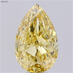 Picture of Lab Grown Diamond 8.35 Carats, Pear with  Cut, Fancy Vivid Yellow Color, VS1 Clarity and Certified by IGI