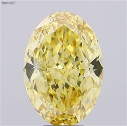 Picture of Lab Grown Diamond 8.38 Carats, Oval with  Cut, Fancy Vivid Yellow Color, VS2 Clarity and Certified by IGI