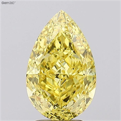 Picture of Lab Grown Diamond 3.90 Carats, Pear with  Cut, Fancy Vivid Yellow Color, VS1 Clarity and Certified by IGI