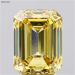 Picture of Lab Grown Diamond 5.21 Carats, Emerald with  Cut, Fancy Intense Yellow Color, VS1 Clarity and Certified by IGI