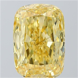 Picture of Lab Grown Diamond 6.00 Carats, CUSHION MODIFIED with  Cut, Fancy Intense Yellow Color, VS2 Clarity and Certified by IGI