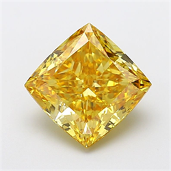 Picture of Lab Grown Diamond 5.08 Carats, CUSHION MODIFIED with  Cut, Fancy Vivid Yellow Color, VS1 Clarity and Certified by IGI