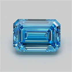 Picture of Lab Grown Diamond 1.58 Carats, Emerald with  Cut, Fancy Vivid Blue Color, VS1 Clarity and Certified by IGI