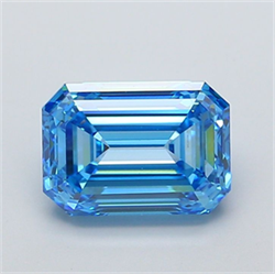 Picture of Lab Grown Diamond 3.20 Carats, Emerald with  Cut, Fancy Vivid Blue Color, VVS2 Clarity and Certified by IGI