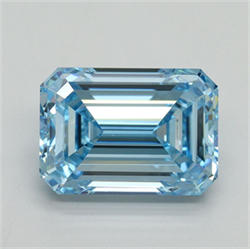 Picture of Lab Grown Diamond 3.86 Carats, Emerald with  Cut, Fancy Vivid Blue Color, VVS2 Clarity and Certified by IGI