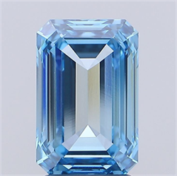 Picture of Lab Grown Diamond 3.02 Carats, Emerald with  Cut, Fancy Vivid Blue Color, VVS2 Clarity and Certified by IGI