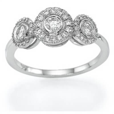 Three halos diamond ring