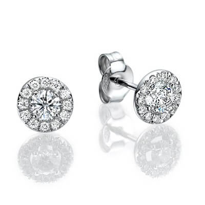 Pendientes de Halo de diamantes, diamantes laterales de 0,25 Ct.