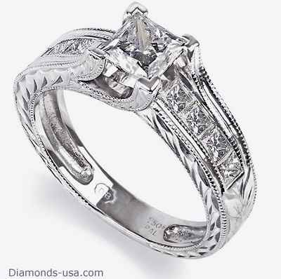Hand Engraved Vintage Princess engagement ring settings