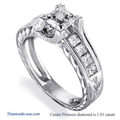 Hand Engraved Vintage Princess engagement ring settings