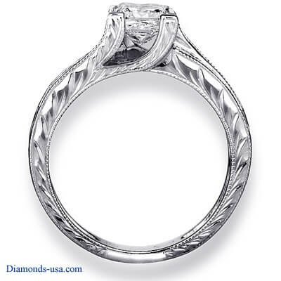 Hand Engraved Vintage Princess engagement ring settings