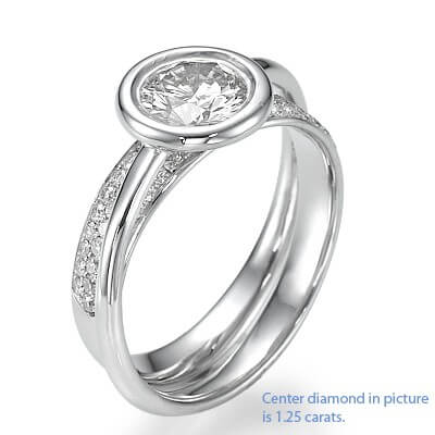 Anniversary or Engagement ring, low profile bezel set. 0.45Cts side diamonds