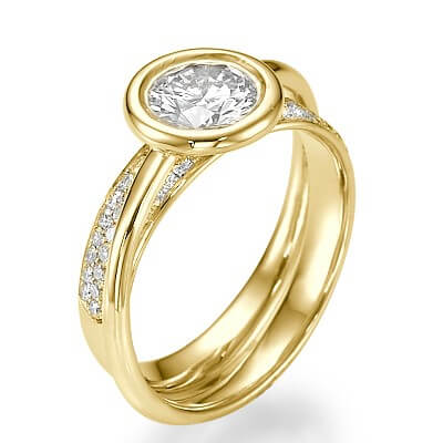 Anniversary or Engagement ring, low profile bezel set. 0.45Cts side diamonds