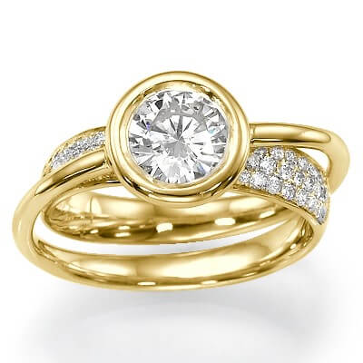 Anniversary or Engagement ring, low profile bezel set. 0.45Cts side diamonds